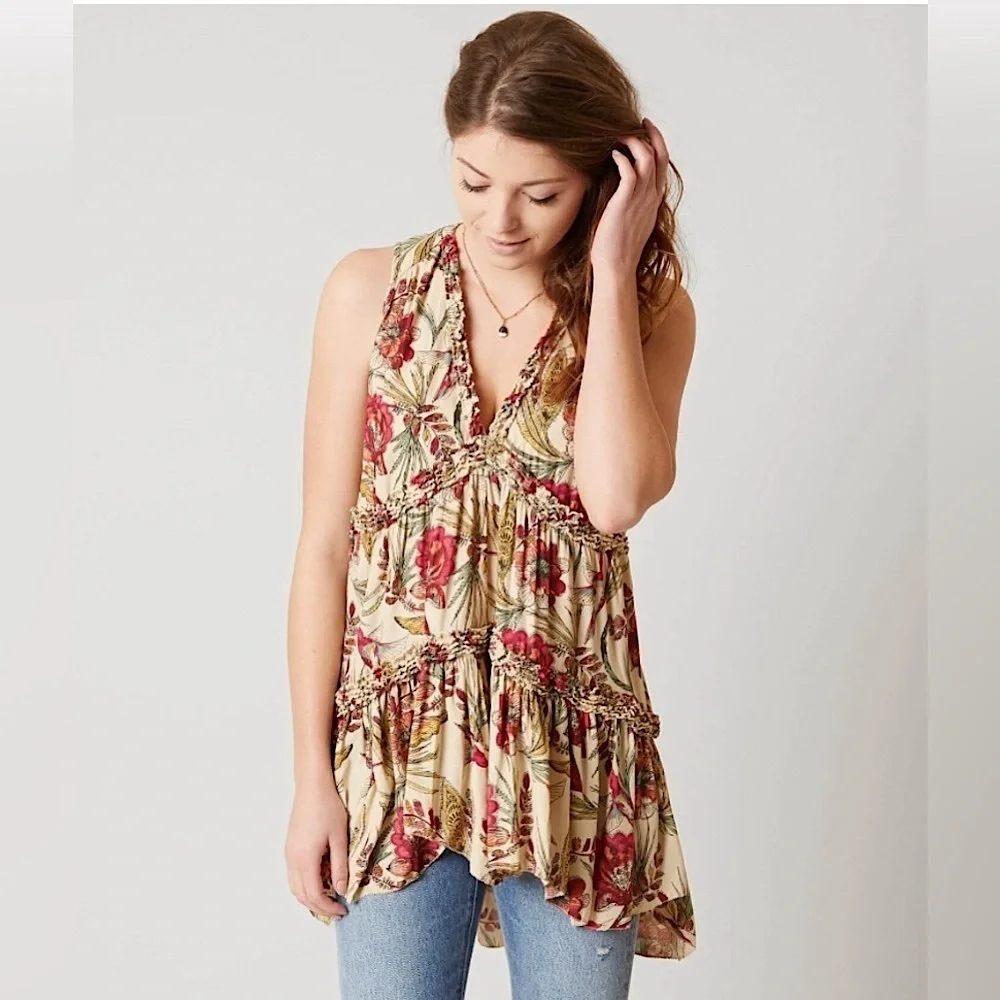 Free People Haze Tank Top with Hummingbirds size small